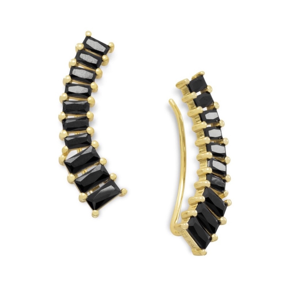 14kt gold over Sterling Silver black CZ Ear Climbers